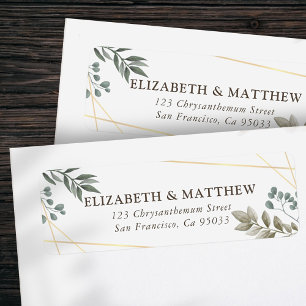 Rustic Watercolor Foliage Geometric Wedding Return Address Label