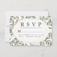 Rustic Watercolor Foliage Geometric Wedding RSVP