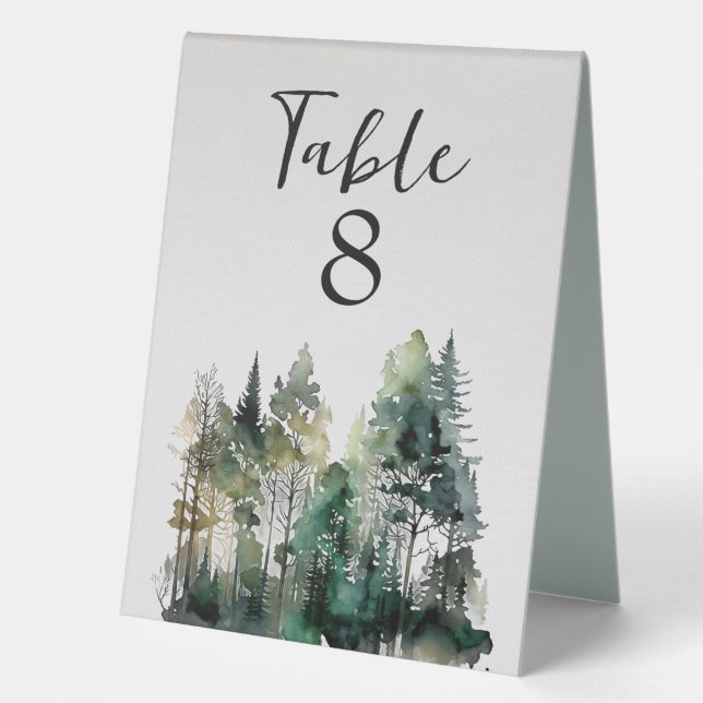 Rustic Watercolor Forest Table Number (Front)