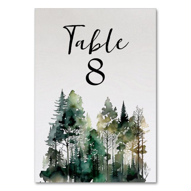 Rustic Watercolor Forest Table Number (Back)