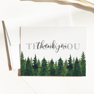 Rustic Watercolor Forest Thank You Wedding  Postcard