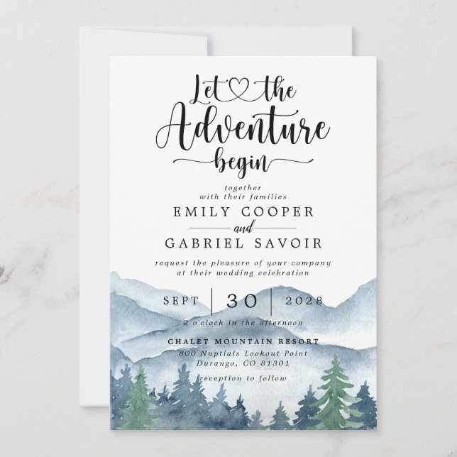 Rustic Watercolor Forest Wedding Invitation (Front)