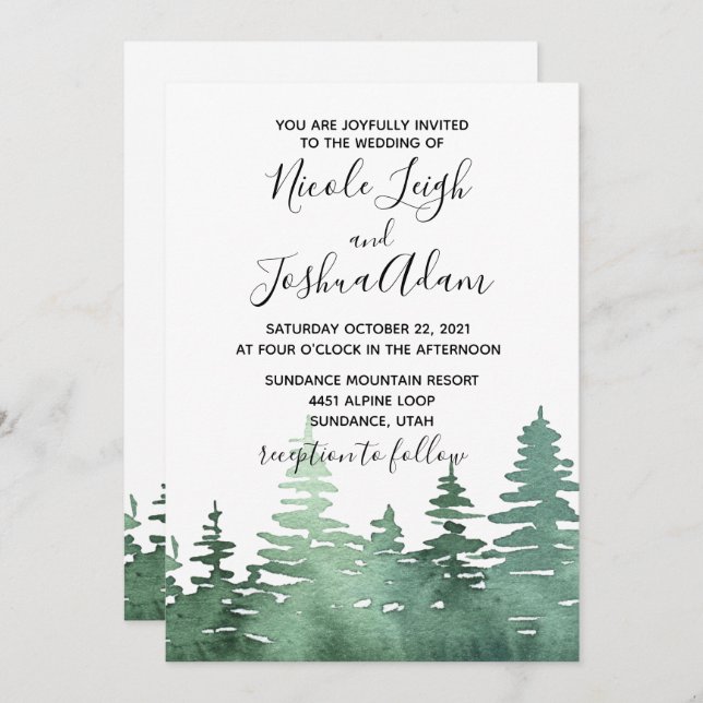 rustic watercolor forest wedding invitation (Front/Back)