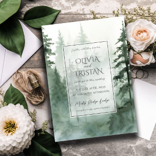 Rustic Watercolor Forest Wedding Invitation