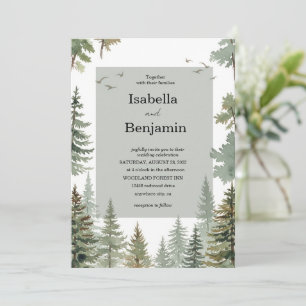 Rustic Watercolor Forest Wedding Invitation Card