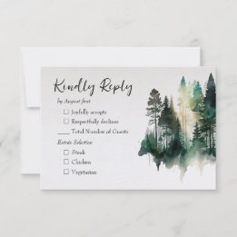 Rustic Watercolor Forest Wedding  RSVP Card