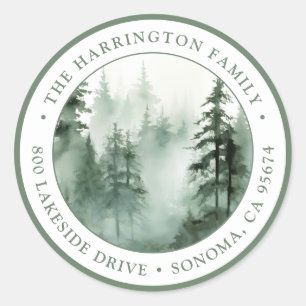 Rustic Watercolor Forest Woodland Return Address Classic Round Sticker
