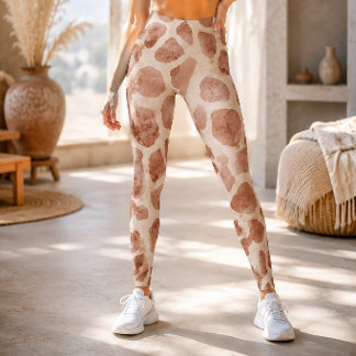 Rustic Watercolor Giraffe Animal Print Leggings