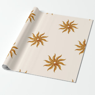 Rustic Watercolor Golden Sunburst Celestial Boho Wrapping Paper