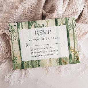 Rustic Watercolor Green Gold Woodland RSVP Card