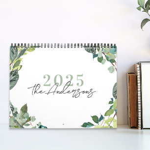 Rustic Watercolor Greenery 2025 Photo Calendar