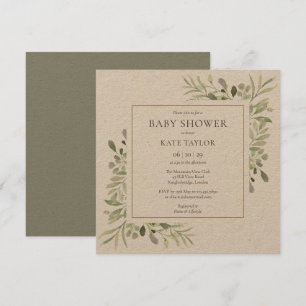 Rustic Watercolor Greenery Baby Shower Invitation