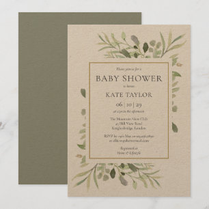 Rustic Watercolor Greenery Baby Shower / Sprinkle Invitation