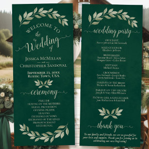 Rustic Watercolor Greenery Elegant Emerald Wedding Program