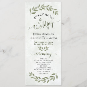 Rustic Watercolor Greenery Elegant Sage Wedding Program