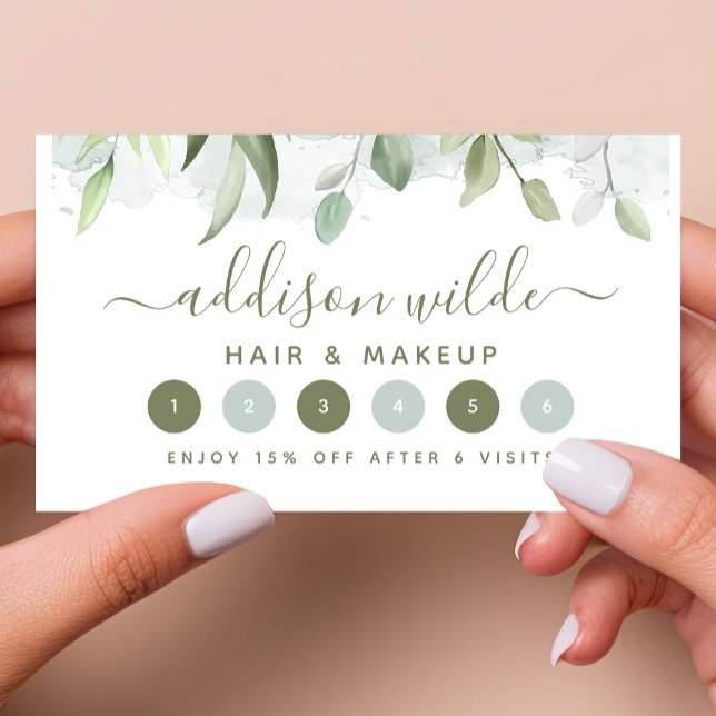 Rustic Watercolor Greenery Eucalyptus Business Loyalty Card (Creator Uploaded)