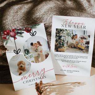 Rustic Watercolor Greenery Family Photo Holiday Card