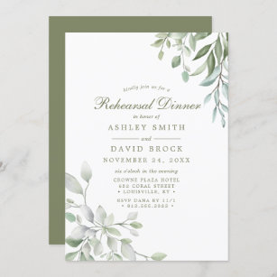 Rustic Watercolor Greenery Floral Rehearsal Dinner Invitation