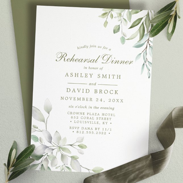 Rustic Watercolor Greenery Floral Rehearsal Dinner Invitation (Creator Uploaded)