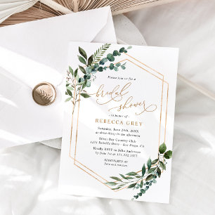 Rustic Watercolor Greenery Gold Bridal Shower Invitation