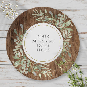 Rustic Watercolor Greenery Leaves Celebration Paper Plate