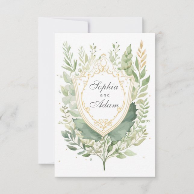 Rustic Watercolor Greenery Save The Date Card (Front)