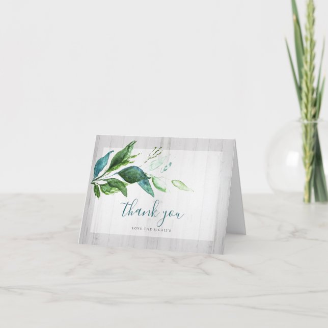 Rustic Watercolor Greenery Thank You Card (Front)