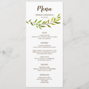Rustic Watercolor Greenery Wedding Menu Card