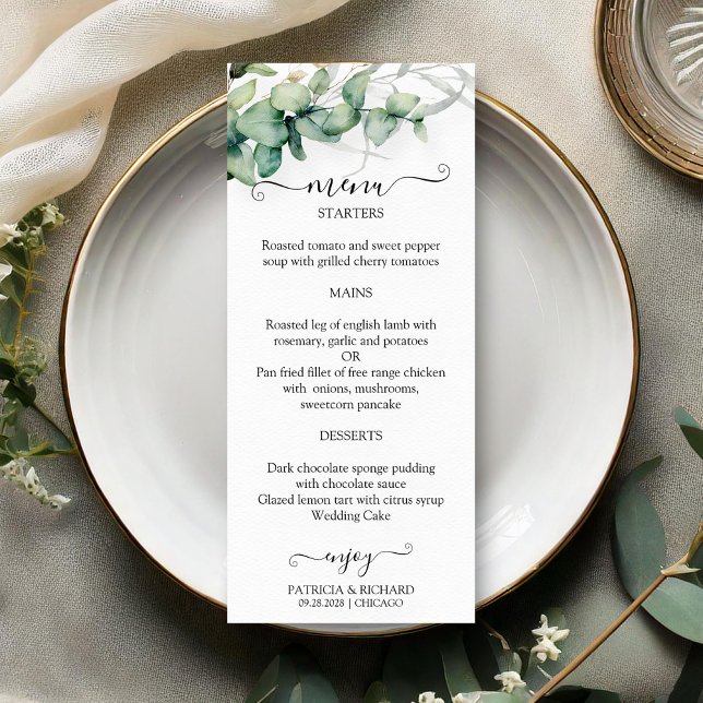 Rustic Watercolor Greenery Wedding Menu Cards (Creator Uploaded)