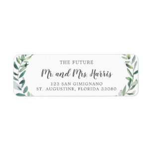 Rustic Watercolor Greenery Wedding Return Address Label