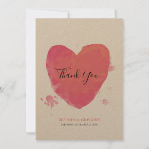 Rustic Watercolor Heart Wedding Thank You Card