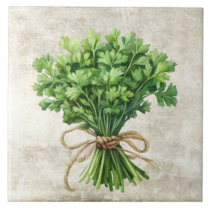 Rustic Watercolor Herbs Parsley with Twine Design Ceramic Tile