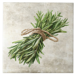 Rustic Watercolor Herbs with Twine Design Ceramic Tile