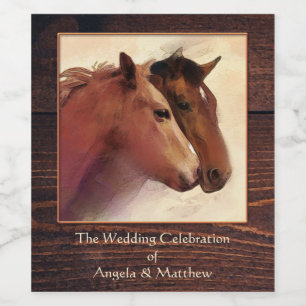 Rustic Watercolor Horses Wedding Wine Label
