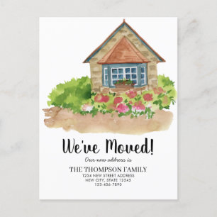 Rustic Watercolor House Home We've Moved Announcement Postcard