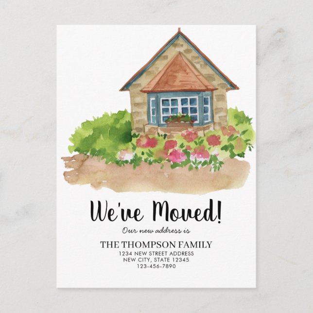 Rustic Watercolor House Home We've Moved Announcement Postcard (Front)