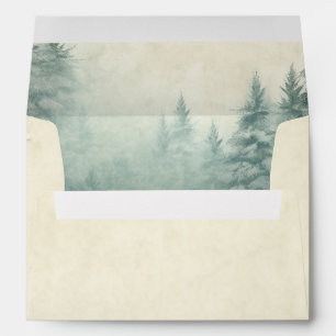 Rustic Watercolor Hunter Green Pine Wedding  Envelope