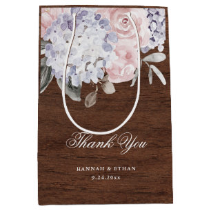 Rustic Watercolor Hydrangea Wood Look Wedding Medium Gift Bag