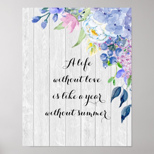 Rustic Watercolor Hydrangeas with Summer Quote Poster (Front)