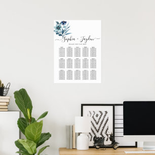 rustic watercolor illustration blue floral bouquet poster