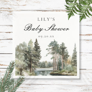 Rustic Watercolor Lake Forest Woodland Baby Shower Napkin