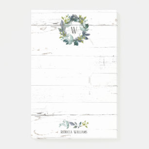 Rustic Watercolor Laurel Wreath Monogram Name 4x6 Post-it Notes