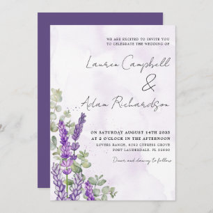 Rustic Watercolor Lavender & Eucalyputus Wedding Invitation