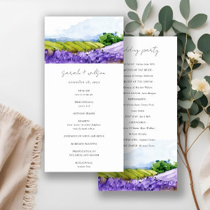 Rustic Watercolor Lavender Fields Wedding Program