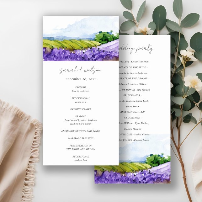 Rustic Watercolor Lavender Fields Wedding Program (Creator Uploaded)