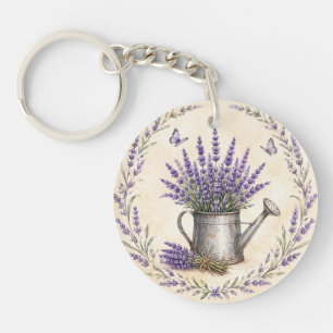 Rustic Watercolor Lavender Garden Key Ring
