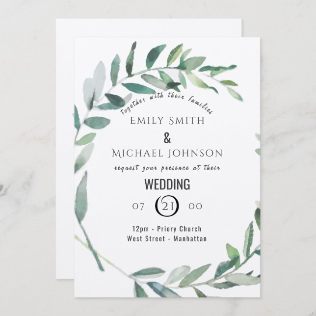 Rustic Watercolor Leaf Kraft Wedding Invitation (Front/Back)