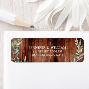 Rustic Watercolor leaves, barn wood return address Label