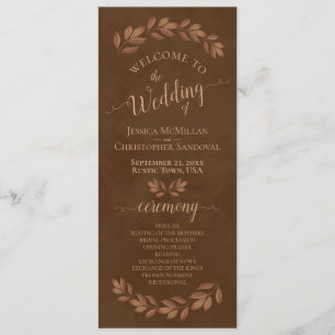 Rustic Watercolor Leaves Chestnut Brown Wedding Program
