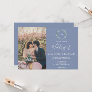 Rustic watercolor leaves monogram photo Wedding Invitation